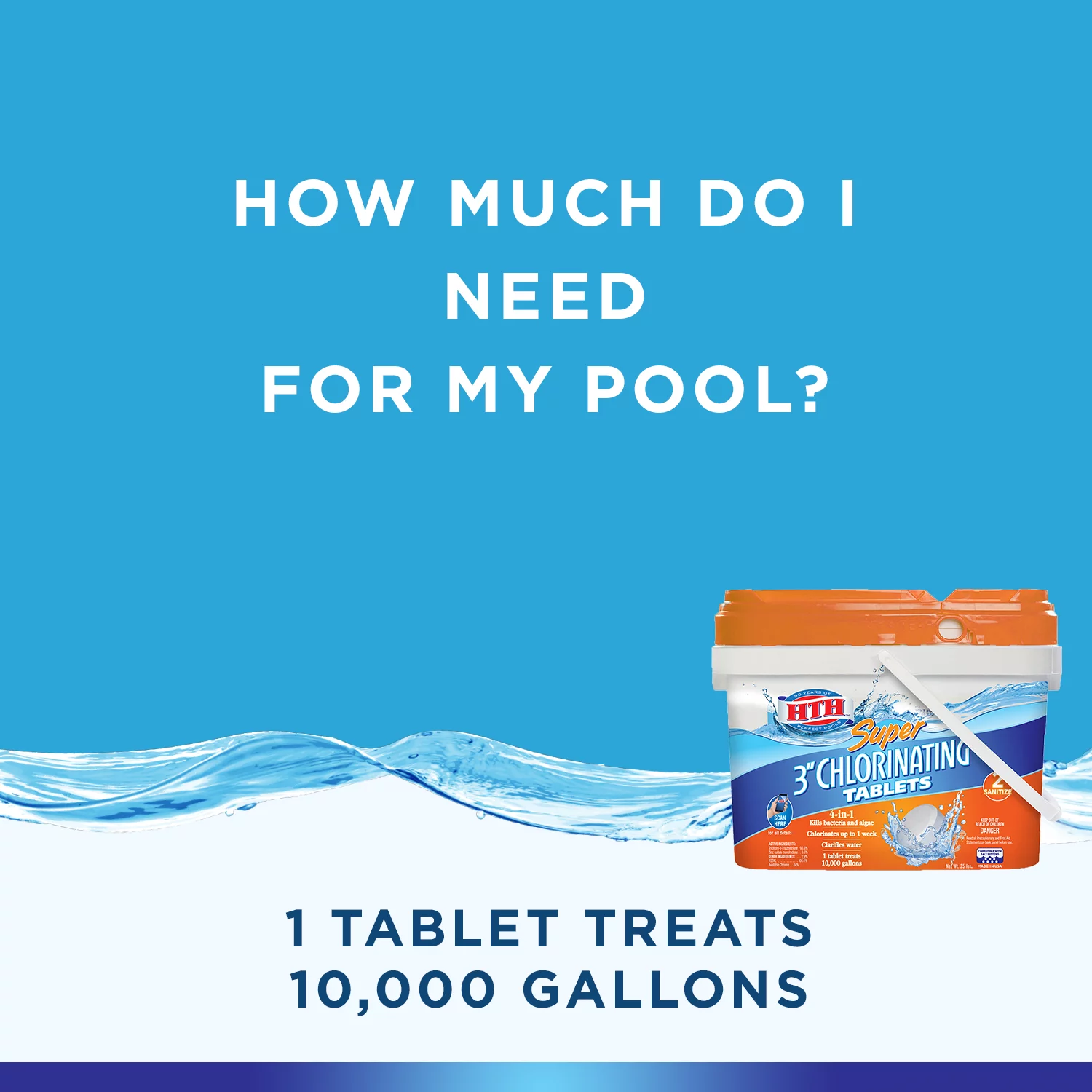 HTH Super 3 Inch Chlorine Tablets for Pool, Pool Chemicals, 25 lbs