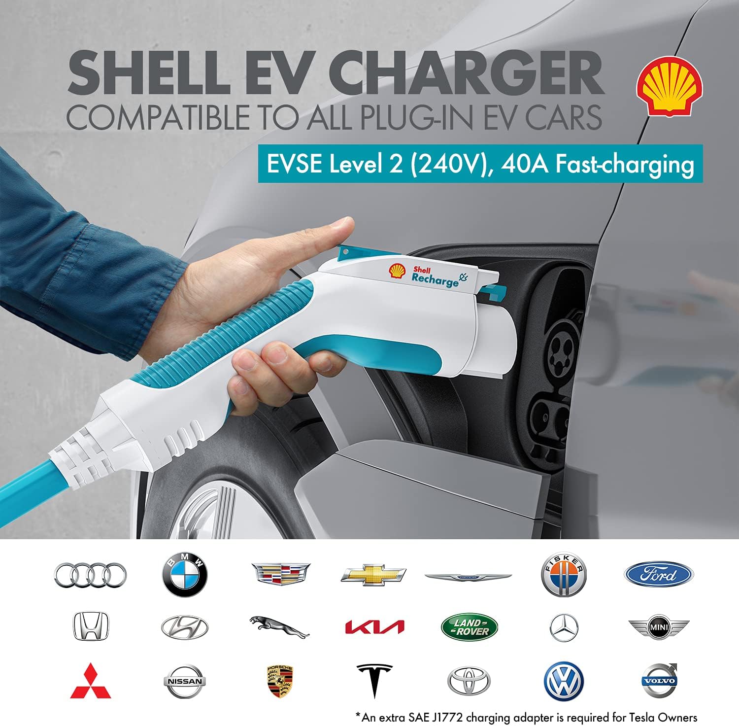 SHELL Electric Vehicle Charger Level 2 40 Amp Fast Charging EV Charger 240V UL EV Home Charge Station with 30ft Cable Electric Car Charging Adapter with NEMA 14-50R Plug Compatible with SAE J1772 EVs