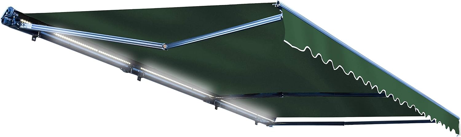 ALEKO Retractable 16x10 Feet Motorized LED Luxury Patio Awning - 100% Polyester Canopy, Cover, Sun Shade, Shelter for Yard, Deck, Balcony - UV Protection &ndash; Blue - AWCL16X10BLUE30