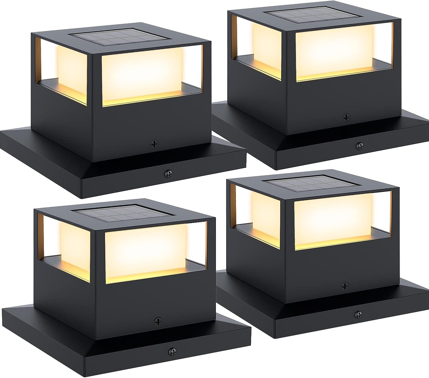 6 Pack Solar Post Lights Outdoor Solar Post Cap Lights, 20 Lumen High Brightness Waterproof LED Fence Post Solar Lights with Base for 4x4 5x5 6x6 Wooden Posts,White