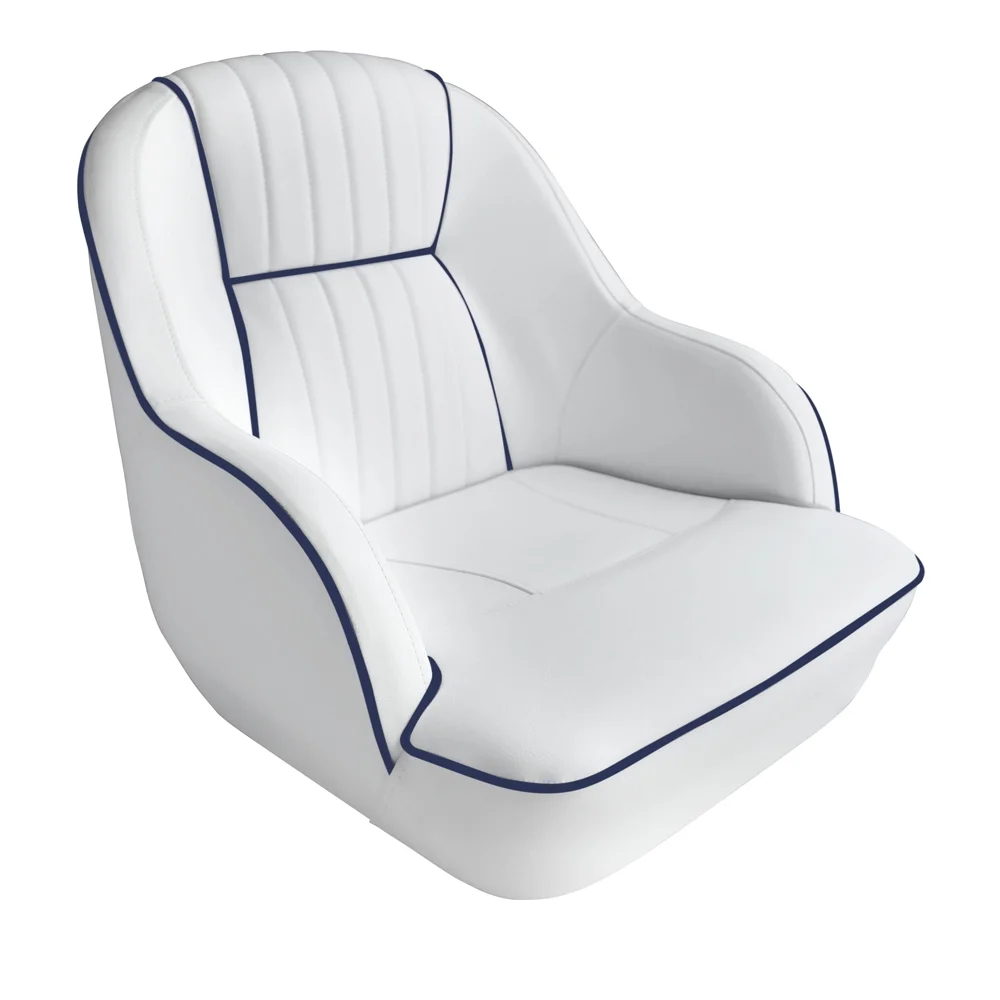 Leader Accessories Pontoon Captains Bucket Seat Boat Seat,White/Navy piping