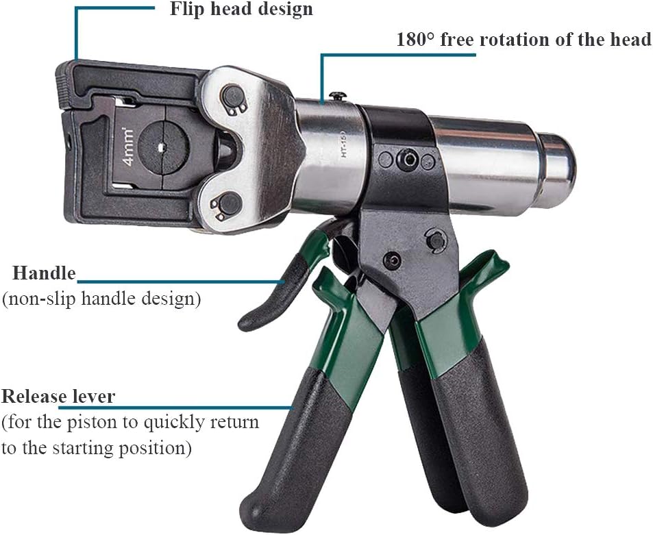 Hydraulic Crimping Tool with 180°Head Rotation, Hydraulic Crimper Cable Crimping Tool, Manual Hydraulic Wire Crimper Pliers