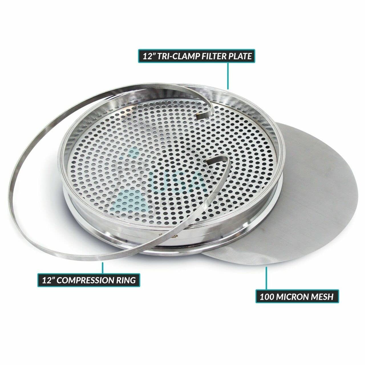 12" Tri-Clamp Filter Plate Kit with 100 Micron 150 Mesh and Compression Ring - USAlab