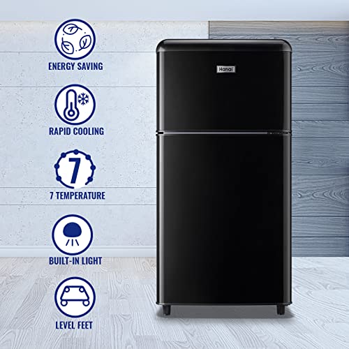 WANAI Compact Mini Refrigerator 3.2 Cu.Ft Small Refrigerator with Freezer, Retro Mini Fridge with Dual Door,7 Adjustable Thermostat, Adjustable Shelves For Dorm, Office Bedroom