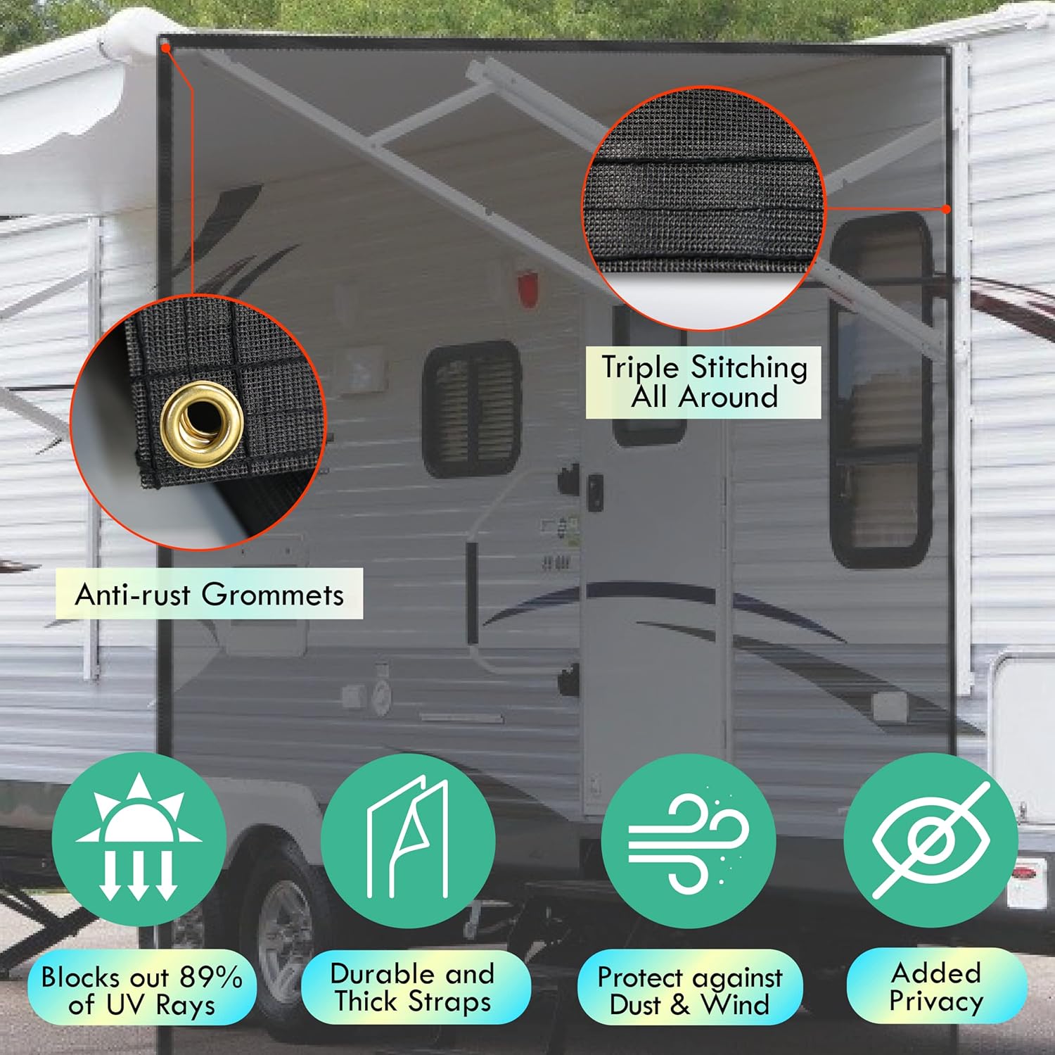 LATCH.IT RV Awning Shade Screen 7x9’ | Side RV Awning Screen | Mesh Awning Shade for Camper | UV-Resistant RV Awning Sunshade | Provides Wind Protection, Shade, and Privacy Pack of 2