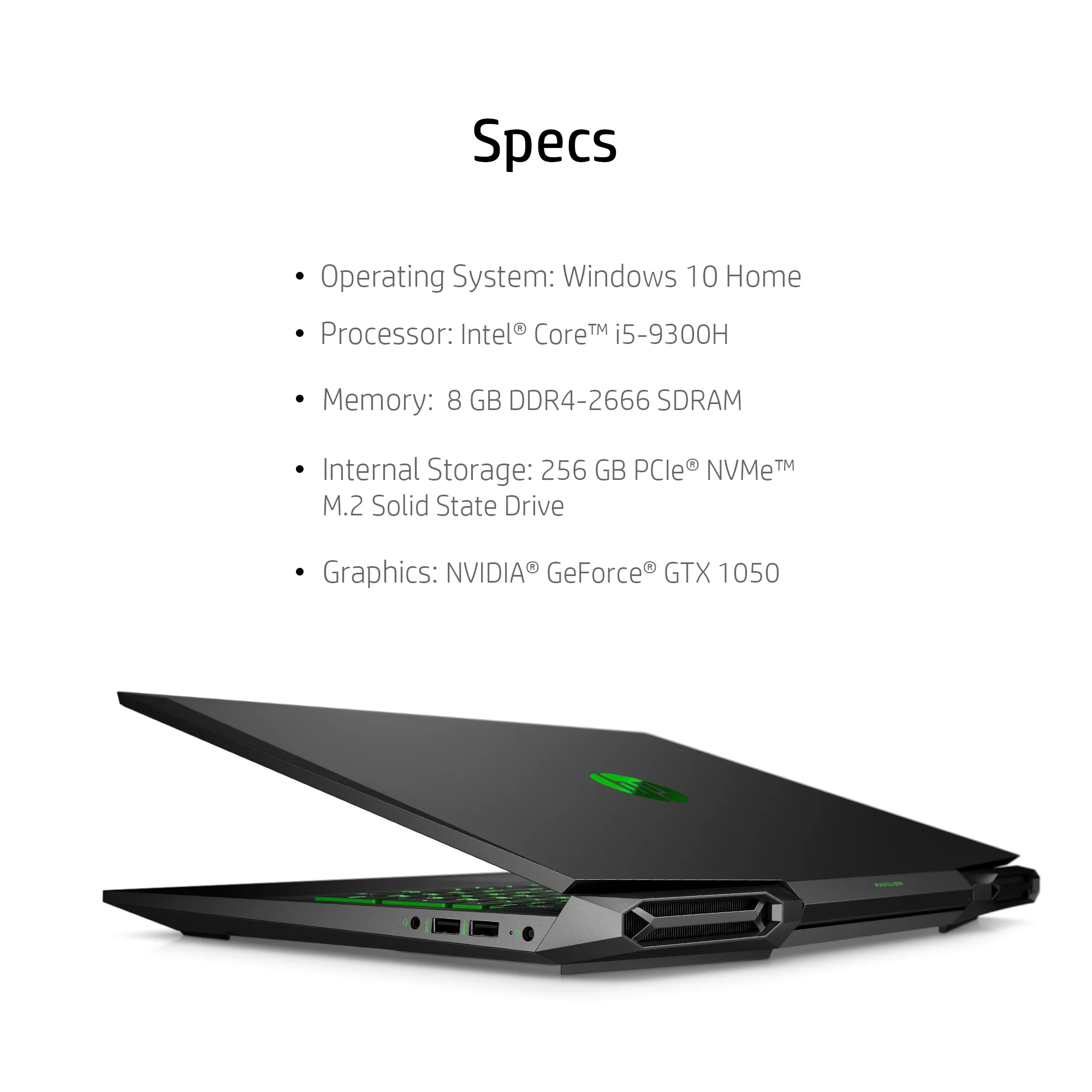 HP Pavilion 15.6" FHD Gaming Laptop, Intel Core i5-9300H, 8GB RAM, NVIDIA GTX 1050, 256GB SSD, Windows 10 Home, Shadow Black, 15-dk0051wm