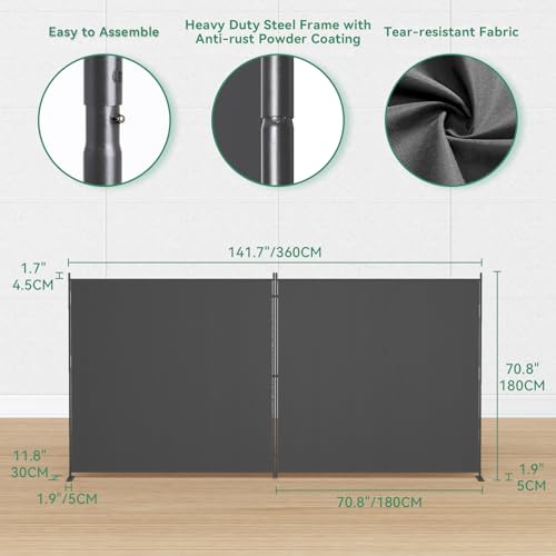 Helios&Hestia 8-Panel 6 ft Tall Indoor Folding Room Divider, Portable Privacy Screen, Freestanding Partition Separator, Temporary Wall Separation for Bedroom, Office, 160" W X 71" H, Dark Grey