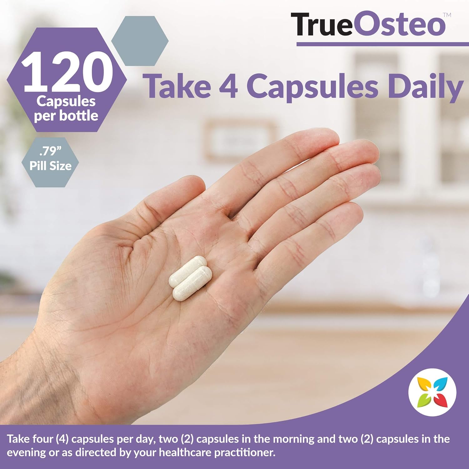 True-Osteo Plant Calcium Bone Support Supplement w AlgaeCal Vitamin K2 Magnesium Pack of 2