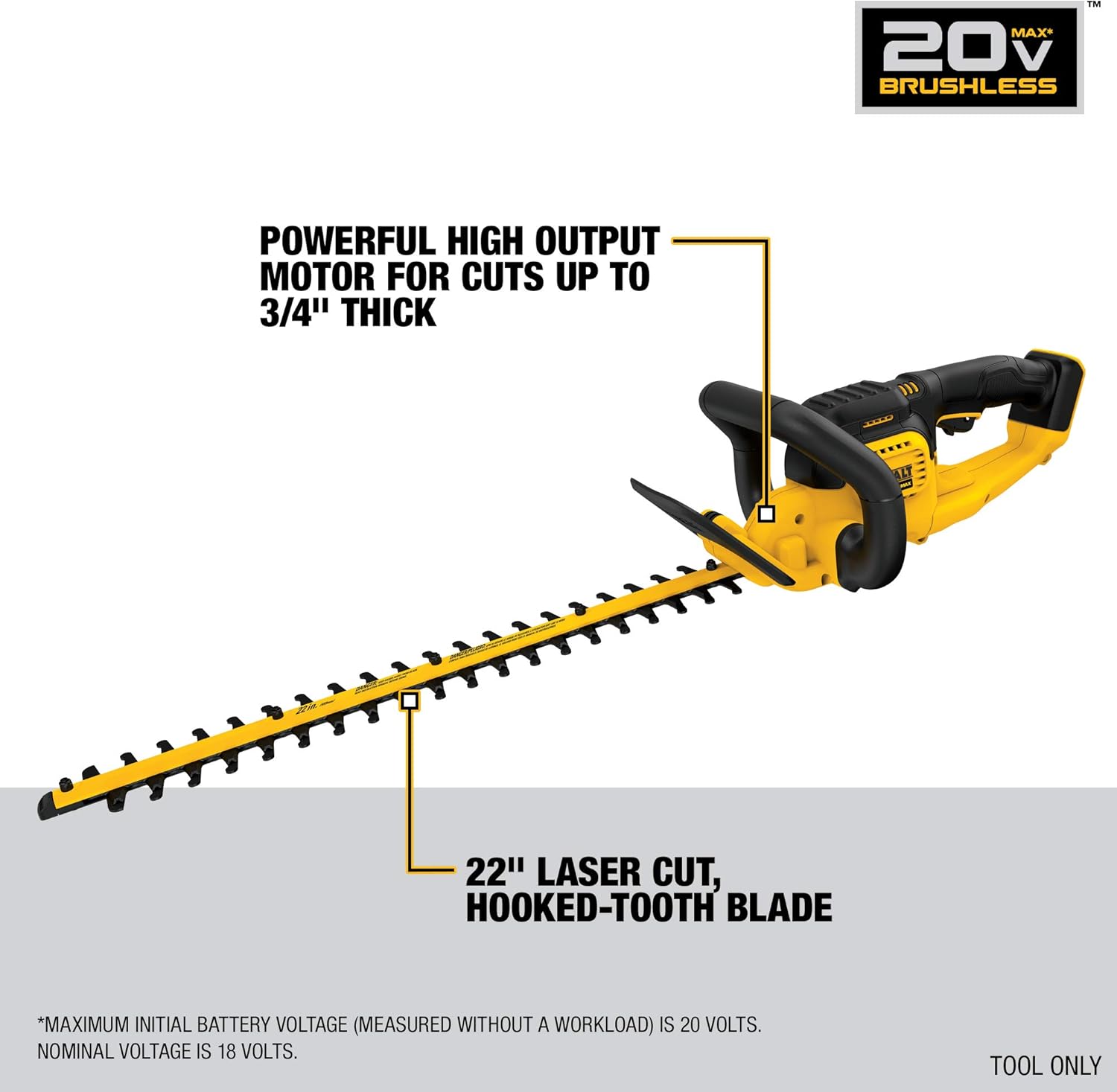 DEWALT 20V MAX* Cordless Hedge Trimmer, 5.0 Ah, 22-Inch (DCHT820P1)