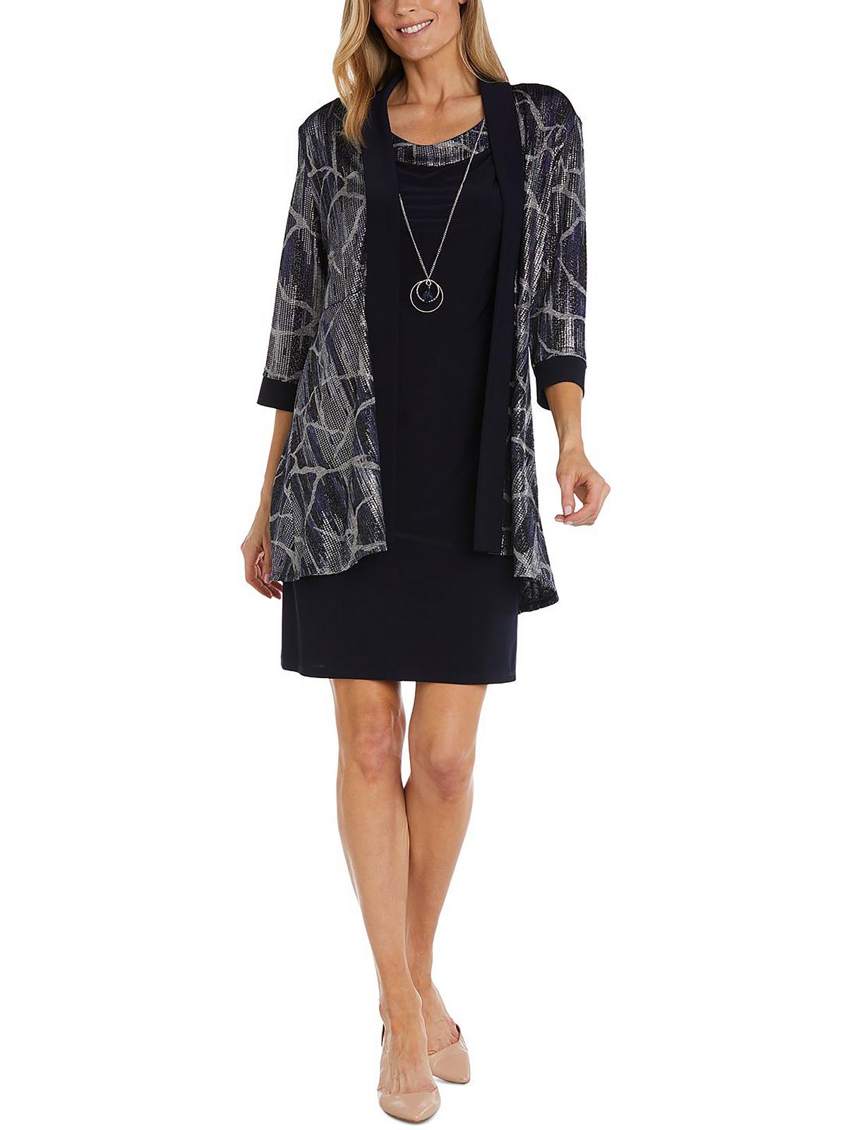 R&M Richards Womens Petites Printed Metallic Two Piece Dress