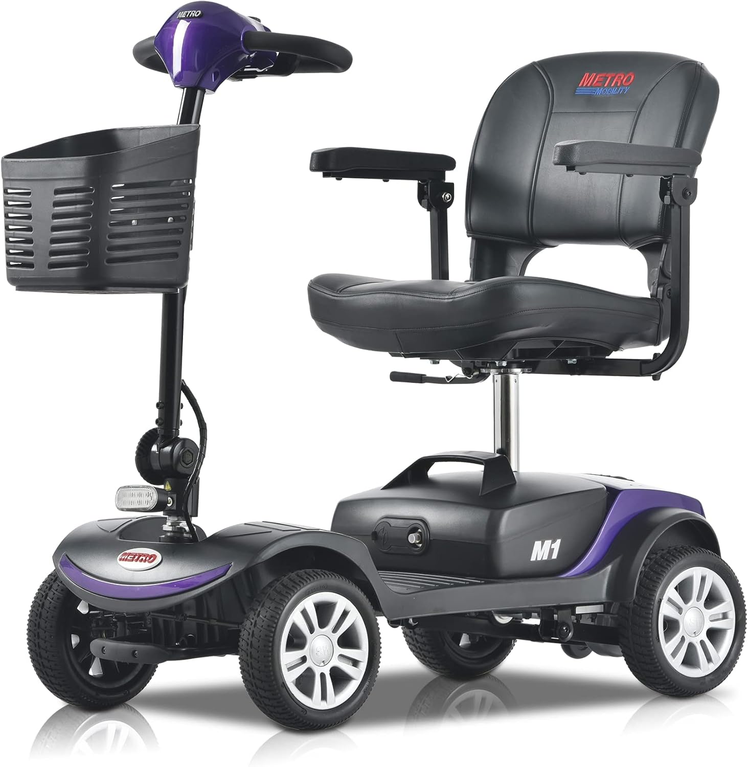 Metro Mobility 4 Wheel Electric Powered Mobility Scooter Compact Travel Lightweight Scooter for Travel,Adults,300 lbs Max Weight,10 Miles Range,Adjustable Seat,Storage Basket,Electromagnetic Braking