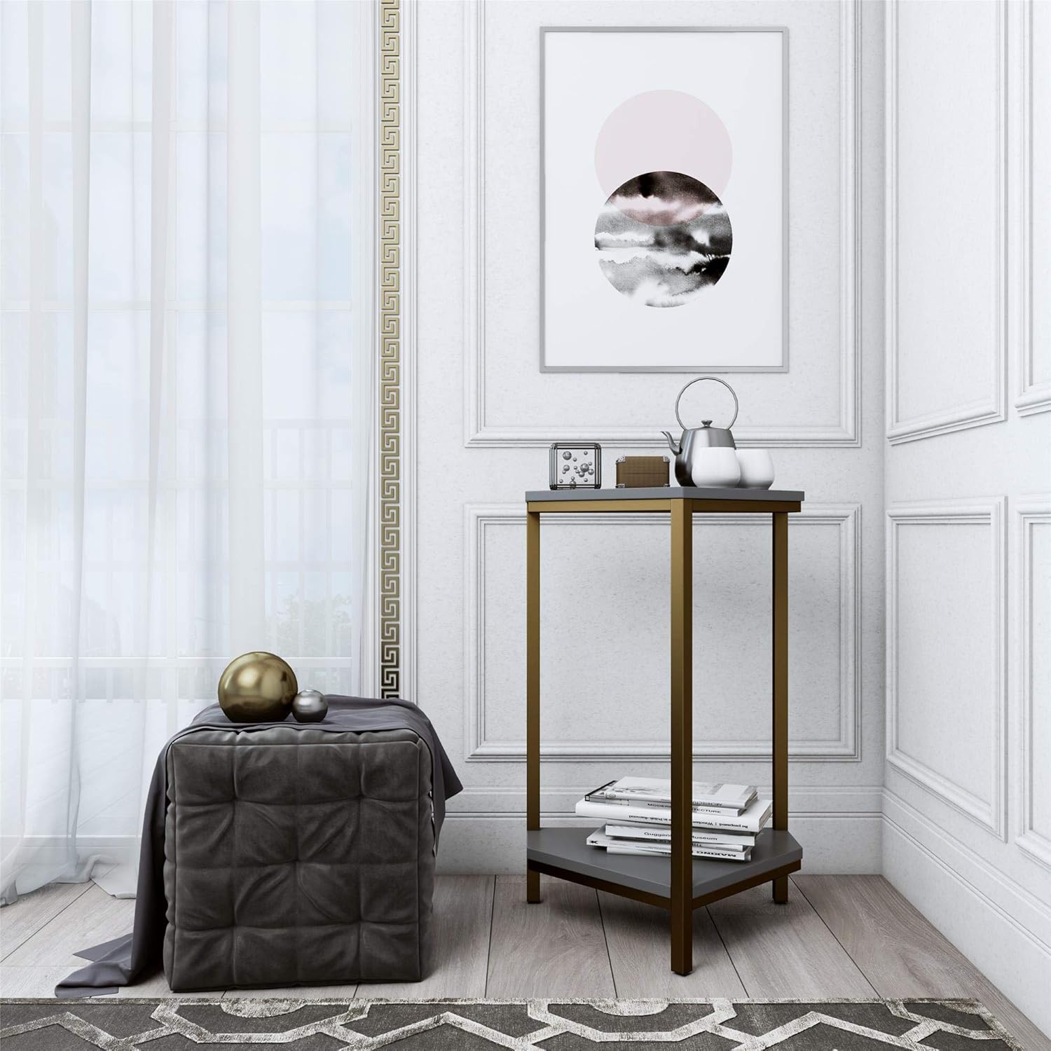 CosmoLiving Scarlett End Table Set, White Marble