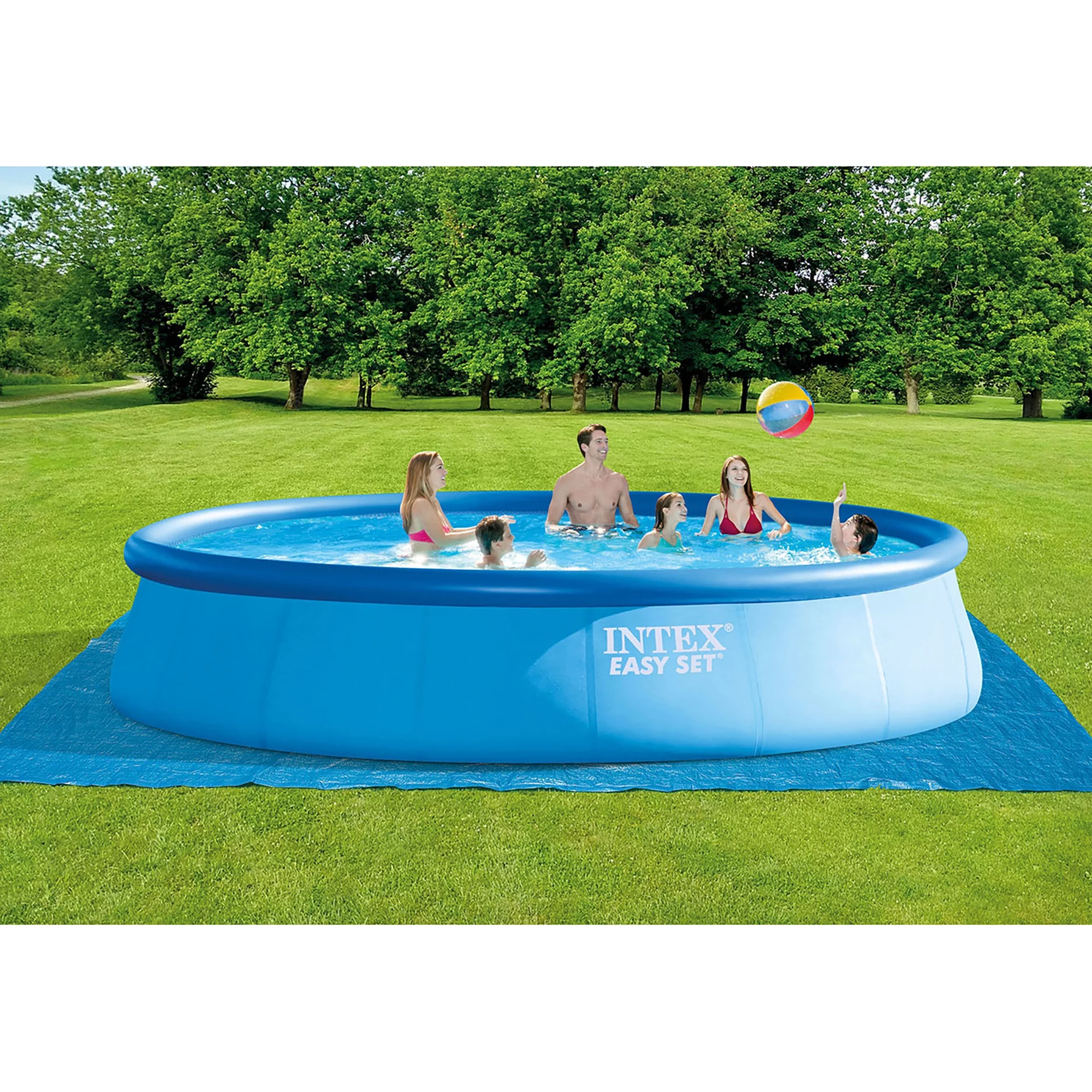 Intex: Easy Set 18' x 48" Inflatable Pool w/ Filter Pump, Above Ground Pool Set, 5455 Gallon Capacity, Hydro Aeration Technology, Includes Filter Pump, Ground Cloth, Pool Cover & Ladder,  Ages 6+