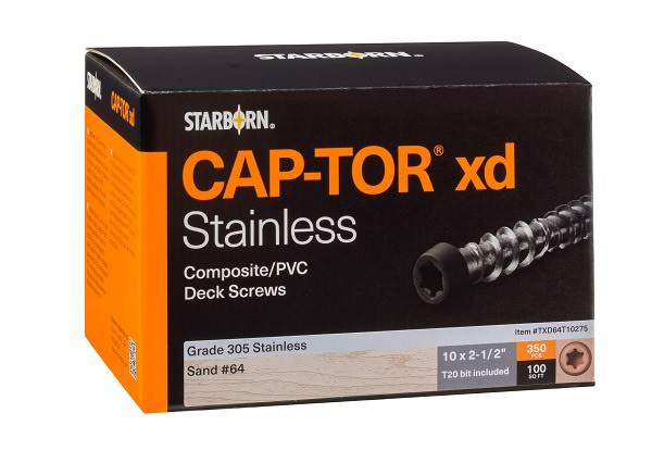 Cap-Tor XD Composite Deck Screws- #10 x 2-1/2x22 - 305 Stainless Steel - #10 x 2-1/2x22 Cap-Tor XD #54 Warm Gray Star Dr 305SS 1