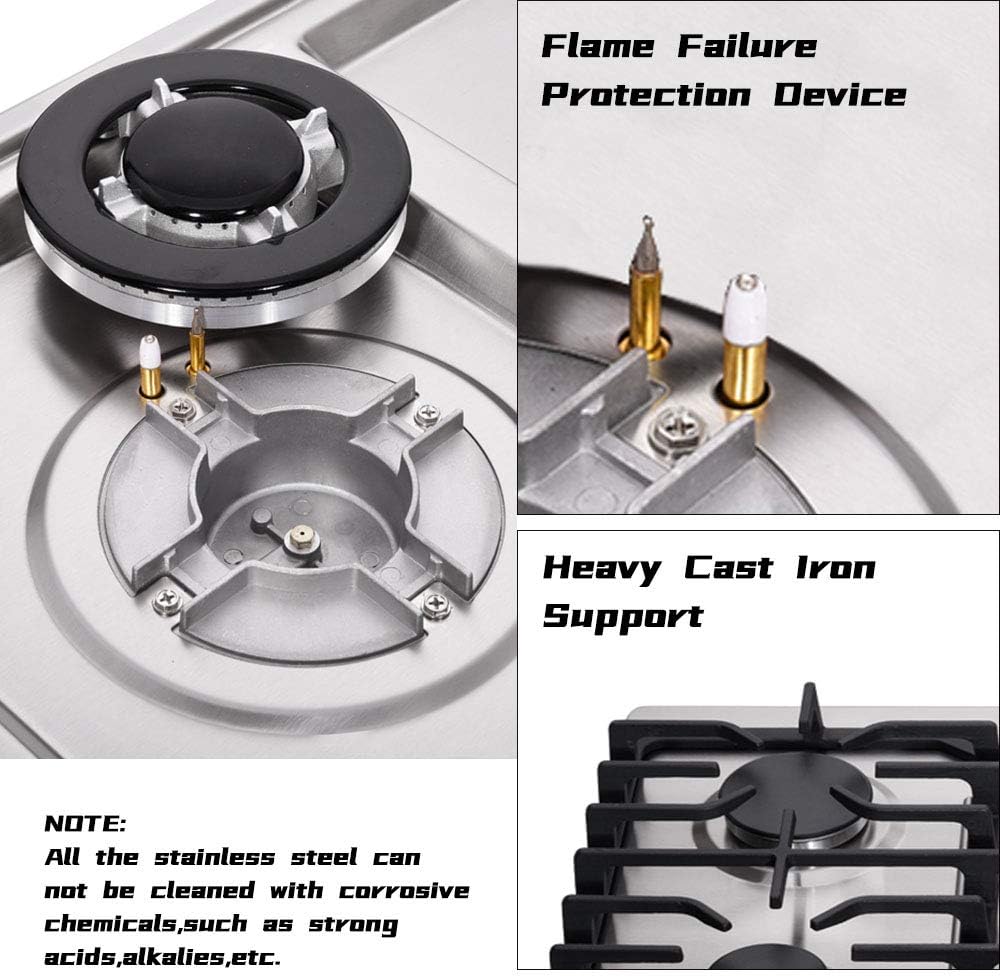 30 Cooktop gas, 5 Burners gas cooktop 30 inch,Gas Stove Gas Hob Stovetop Tempered Glass Cooktop Cast Iron Grates Built-in Gas Stove Top LW2G01 LPG/NG Gas Cooktop