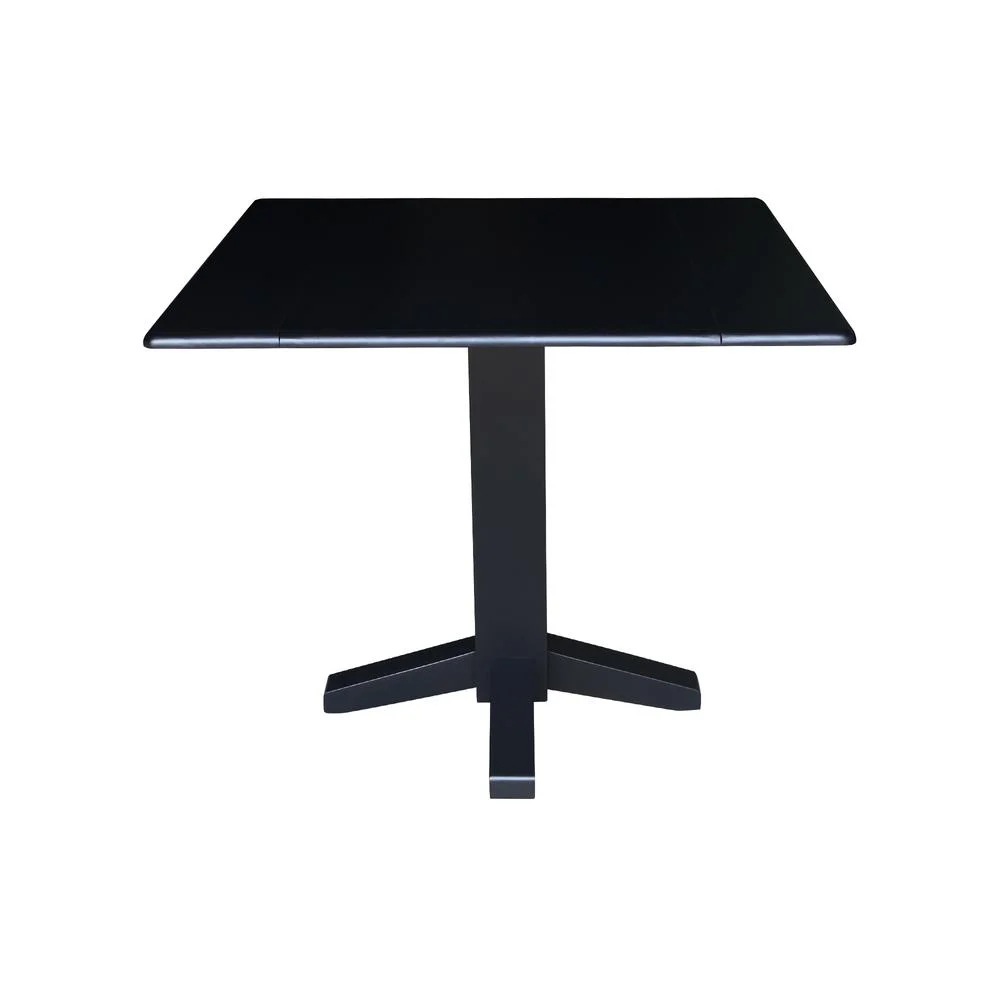 36" Solid Wood Square Dual Drop Leaf Dining Table in Black