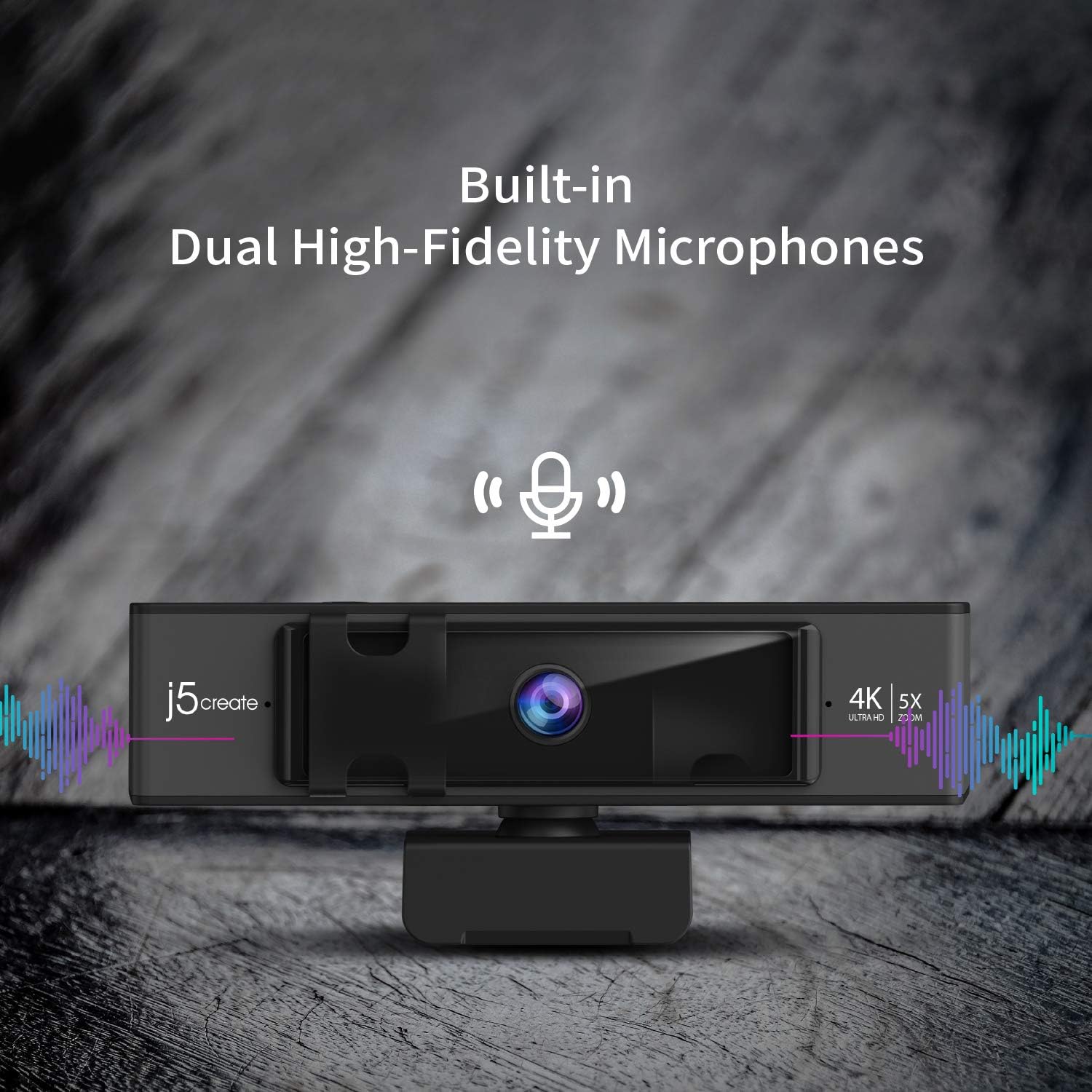 j5create 4K Ultra HD Webcam with 5X Digital Zoom, Privacy Cover, Low Light Enhancement, Dual High-Fidelity Microphones, Remote Control, USB-C | for Video Conferencing, Online Classes, Live Streaming