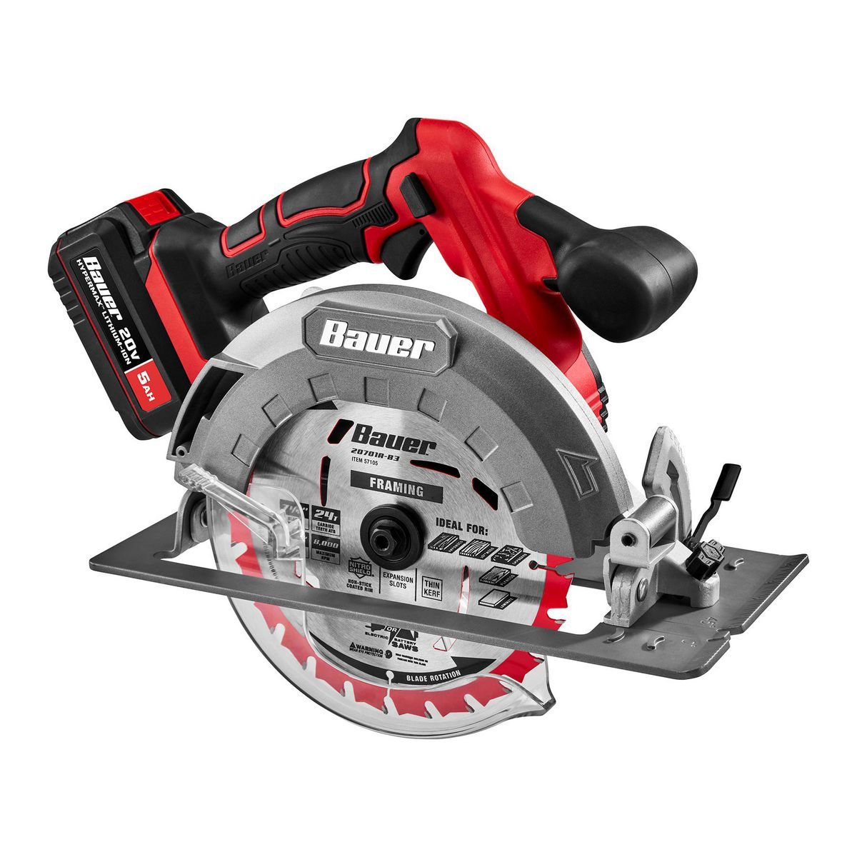 BAUER 20V Brushless Cordless, 7-1/4 in. Circular Saw - Tool Only