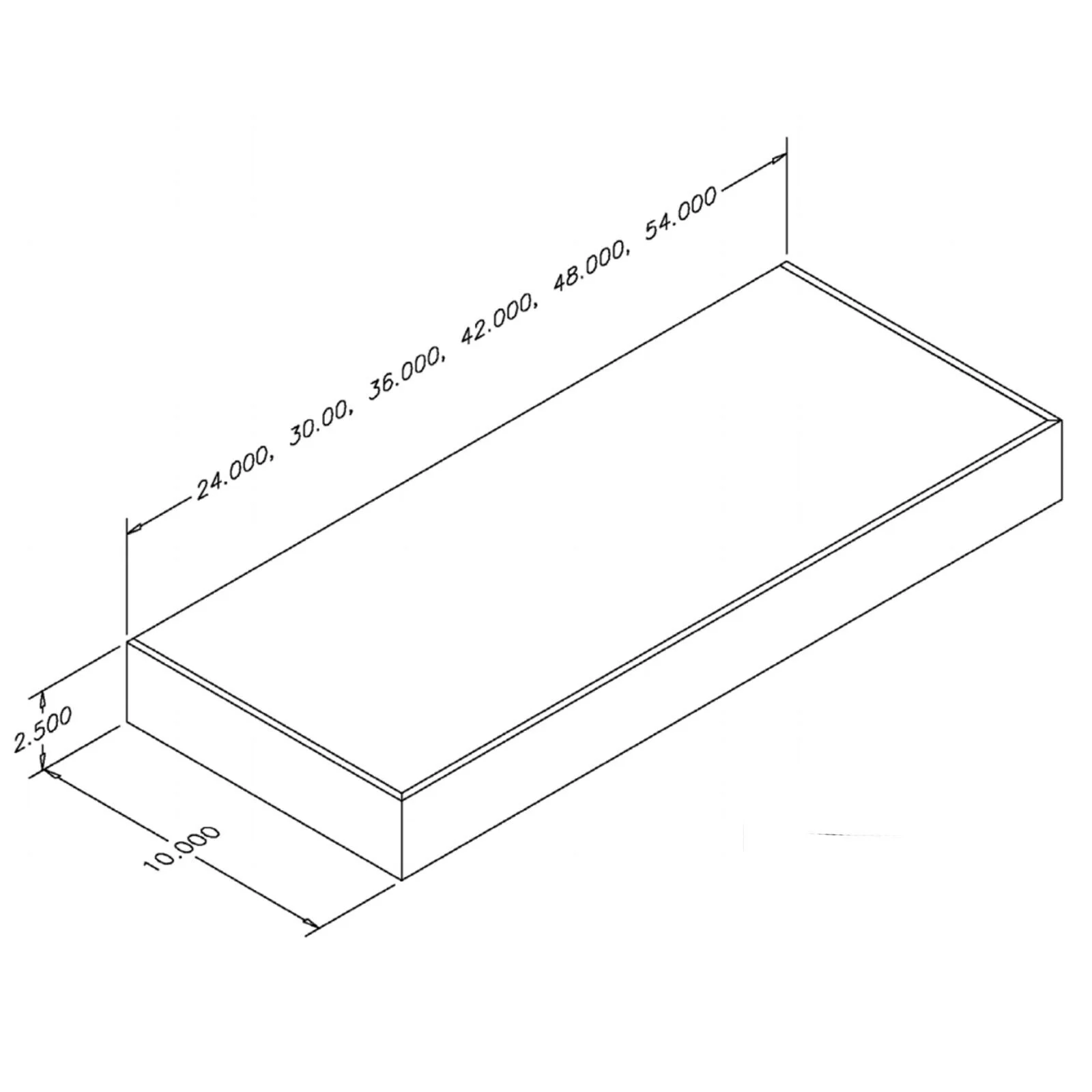 Floating Shelf, 36"L x 10"D x 2.5"T, 45 Pound Weight Capacity, Solid Wood and Wood Veneer Construction, Unfinished Maple