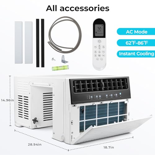 R.W.FLAME U-Shaped Air Conditioner Window Unit, 6 Modes 24H Timer Energy-saving Window AC Units, Full Window View, White