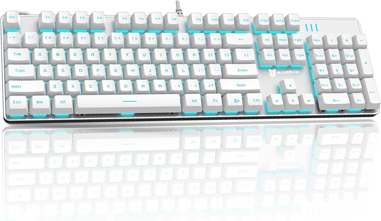 Mechanical Gaming Keyboard 104 Keys Mixed Color with Blue LED Backlit Wired USB Anti-Ghosting Keys Ergonomic Design Metal Panel Keyboard for PC Mac Laptop (Brown Switch, Blue White)