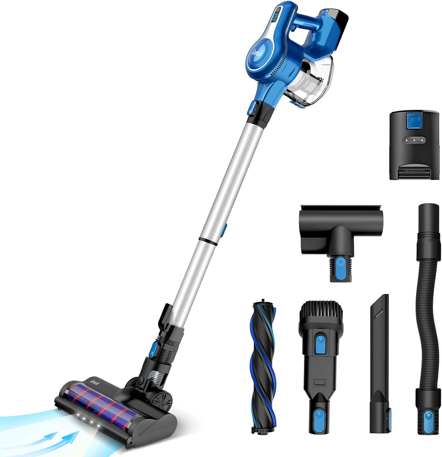 INSE Cordless Vacuum Cleaner, 23Kpa 250W Powerful Suction Stick Vacuum Cleaner, Up to 45min Runtime 2500mAh Rechargeable Battery, 10-in-1 Lightweight Vacuum for Carpet Hard Floor Pet Hair Car, Blue S6
