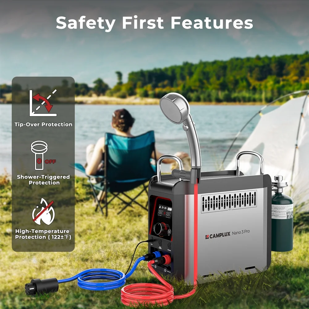 CAMPLUX 0.8 GPM 20,500 BTU Propane On-Demand Portable Tankless Outdoor Water Heater Nano 3 Pro