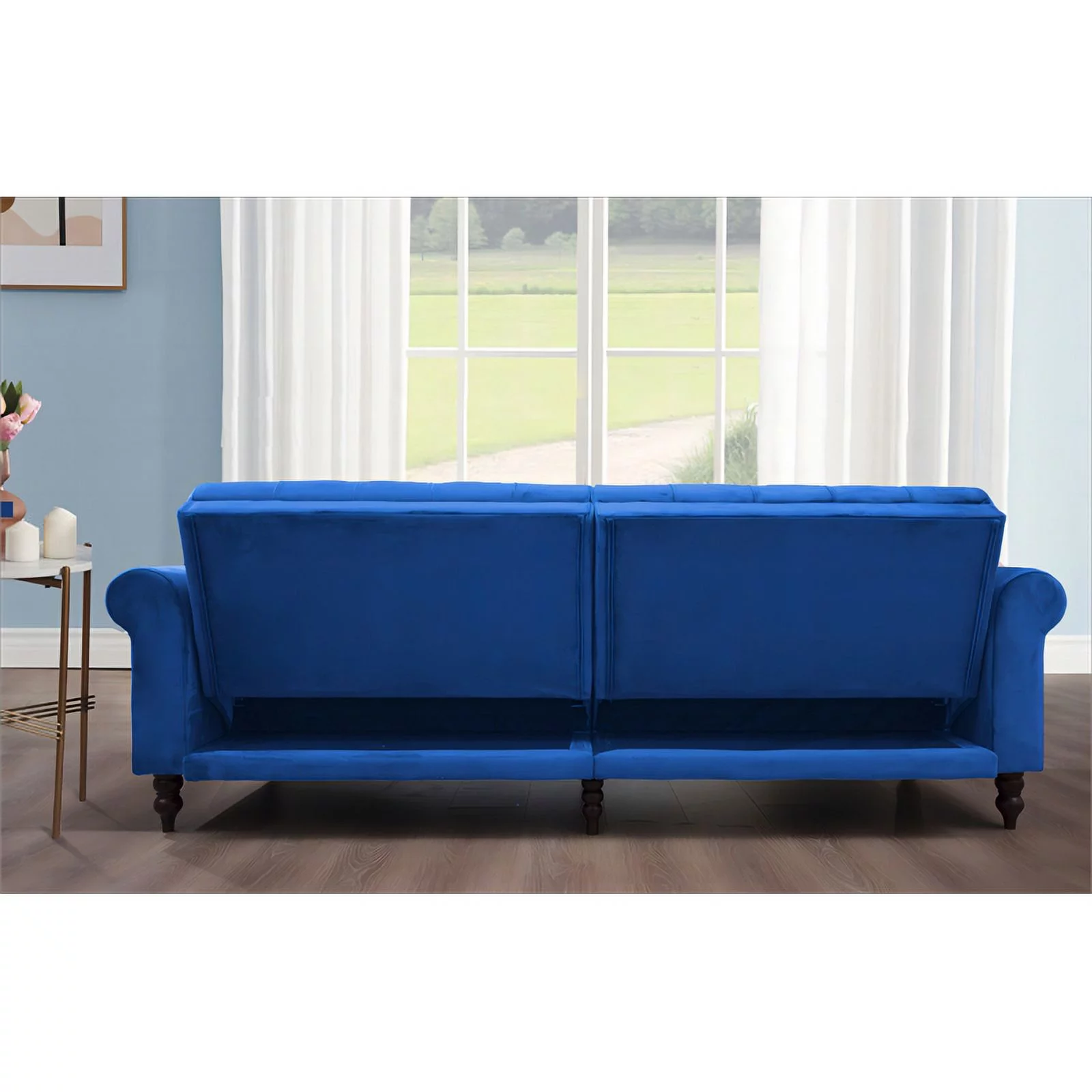 87.8'' Convertible Blue Velvet Sofa Bed Sleeper