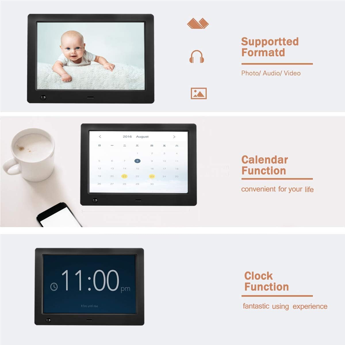 Digital Frame for Photos 10 inch with Slideshow Digital Picture Frame with HD IPS Display Picture Frame with Motion Sensor/Video/Background Music/Calendar/Clock/Auto-Rotate/Best Gifts by FLYAMAPIRIT