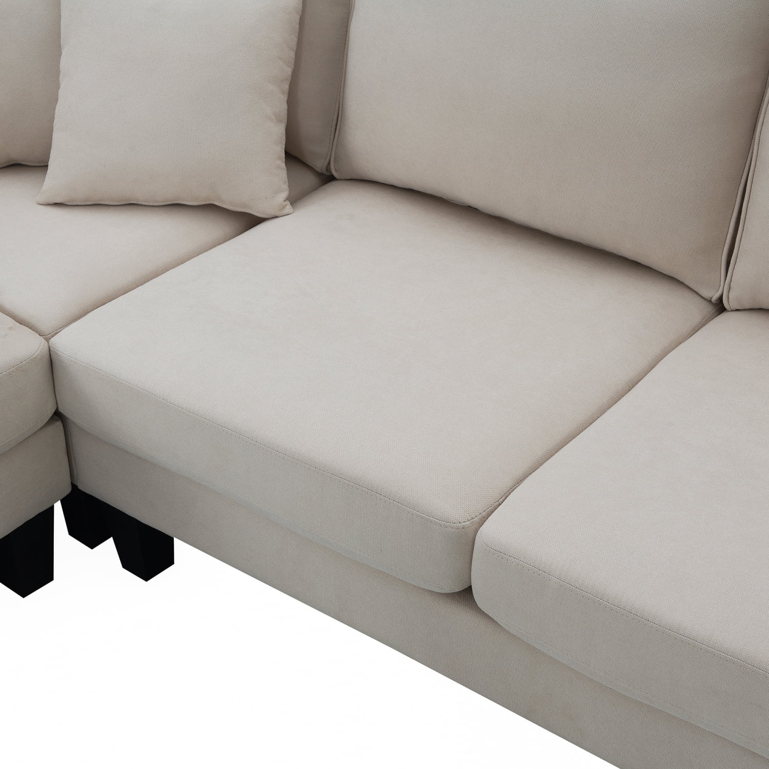 THINK 30,90L * 88W" Terry Fabric Modern L Shape Sectional Sofa,5 Seat Beige Practical Couch Set With Recliner,Simple Indoor Furniture With 3 Pillows for Living Room,Apartment,Office,Bedroom