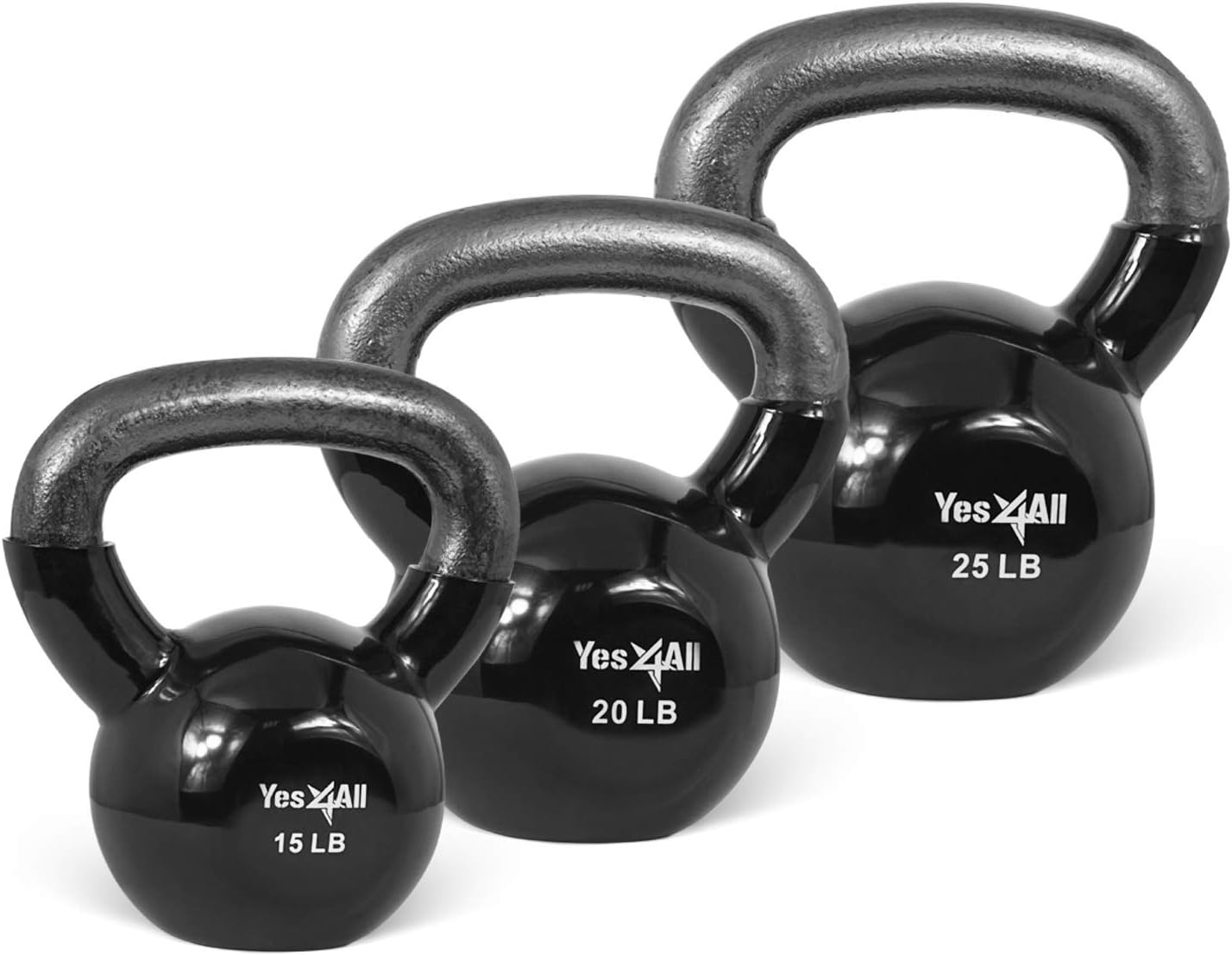 Yes4All Vinyl Coated Kettlebell Set of Weights - Strength Training Kettlebell Sets 25, 30, 35, 45, 60, 70, 105 lbs Pack of 2