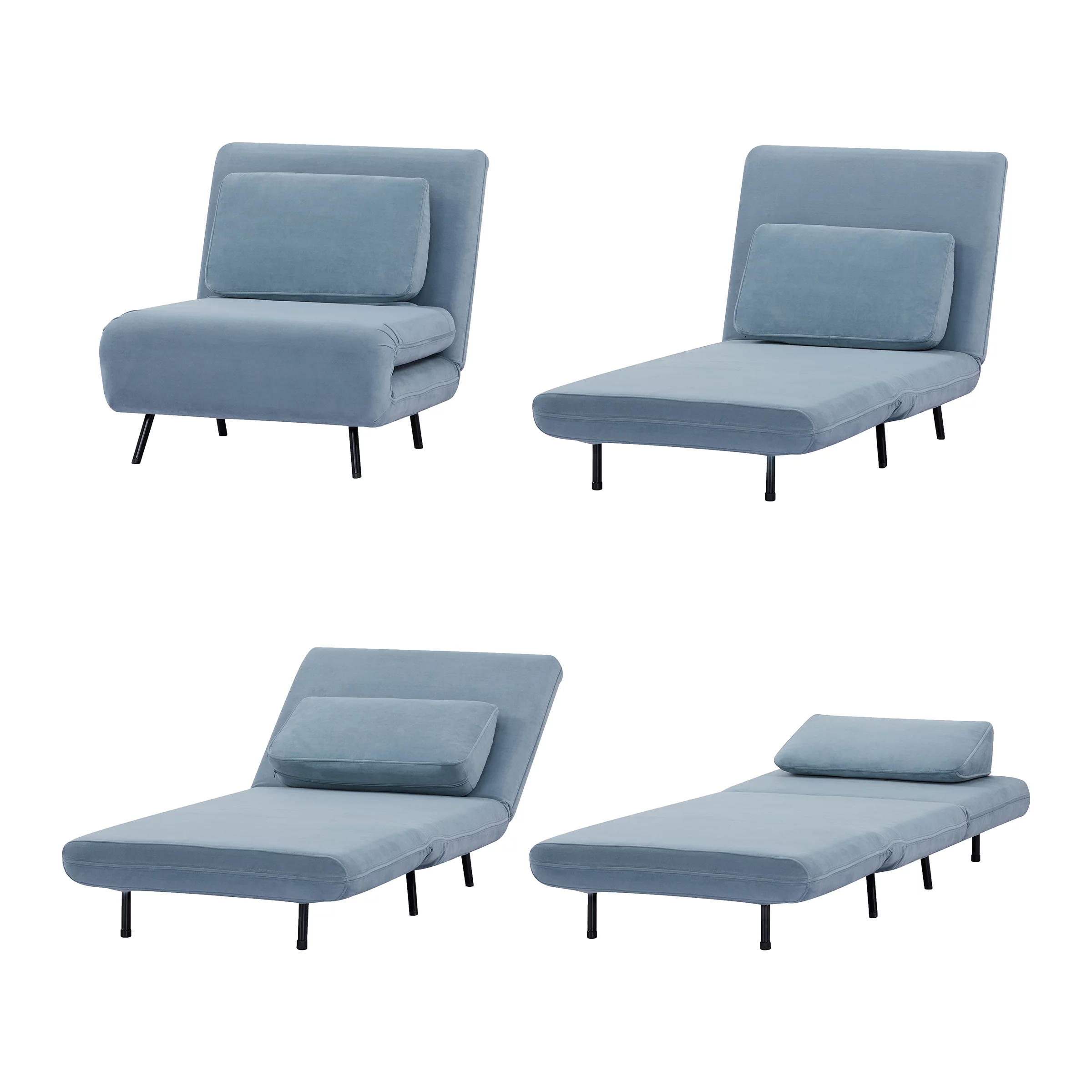 A&D Home Kahlo 30" Convertible Futon Chair, Velvet Blue