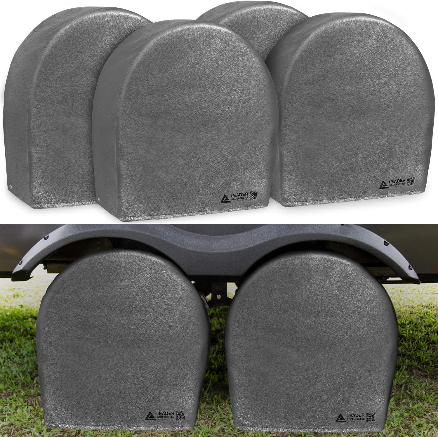 Leader Accessories Tire Covers (4 Pack) Heavy Duty Waterproof Tire Cover Wheel Covers for RV Wheel Travel Trailer Camper Car Truck Jeep SUV Fits 24"-26.5" Diameter Tires from Side to Side,Black Pack of 2