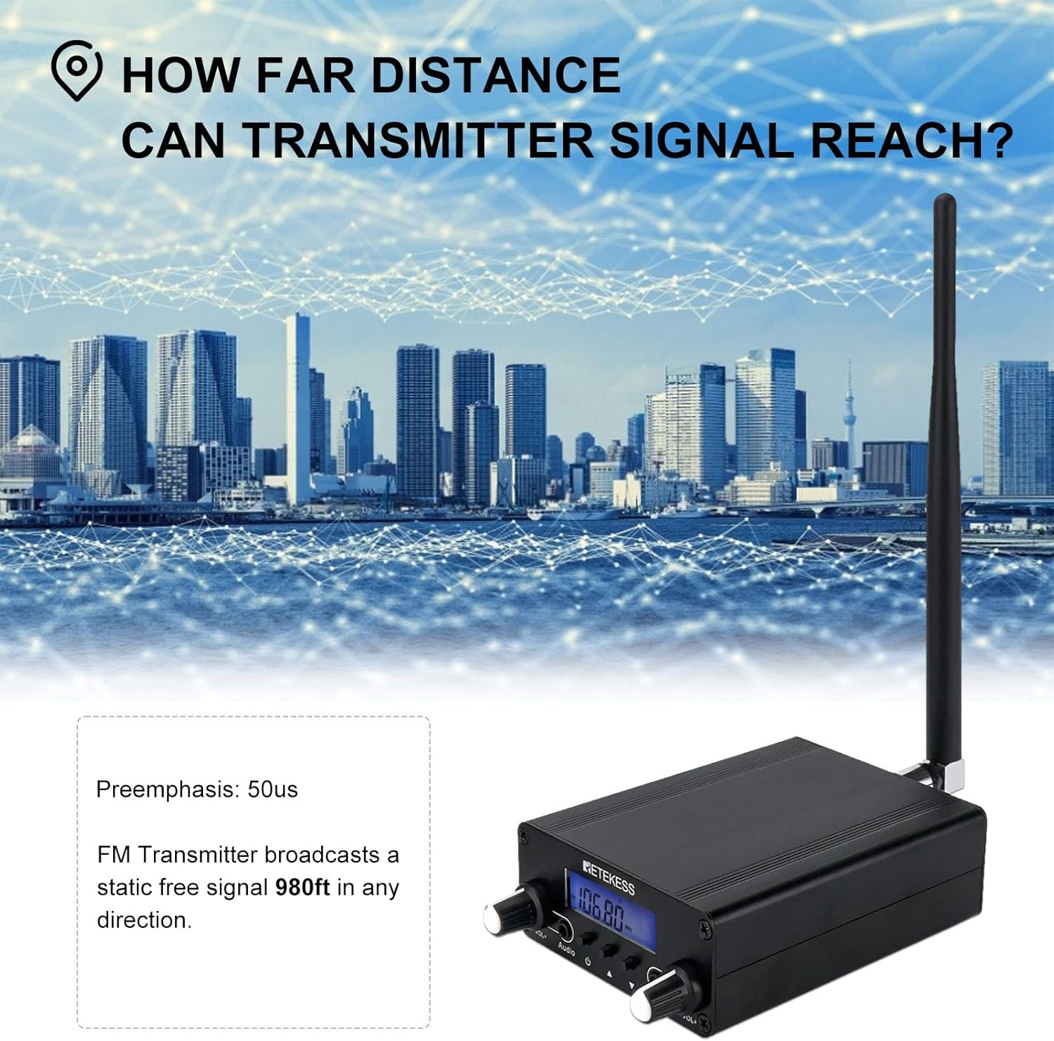 Retekess TR508 FM Transmitter for Church,FM Broadcast Transmitter,Long Range FM Radio Stereo Station with 3.5mm Mic Audio Jack for Drive in Movie,Parking Lot,Home,Library,Fcc Certified