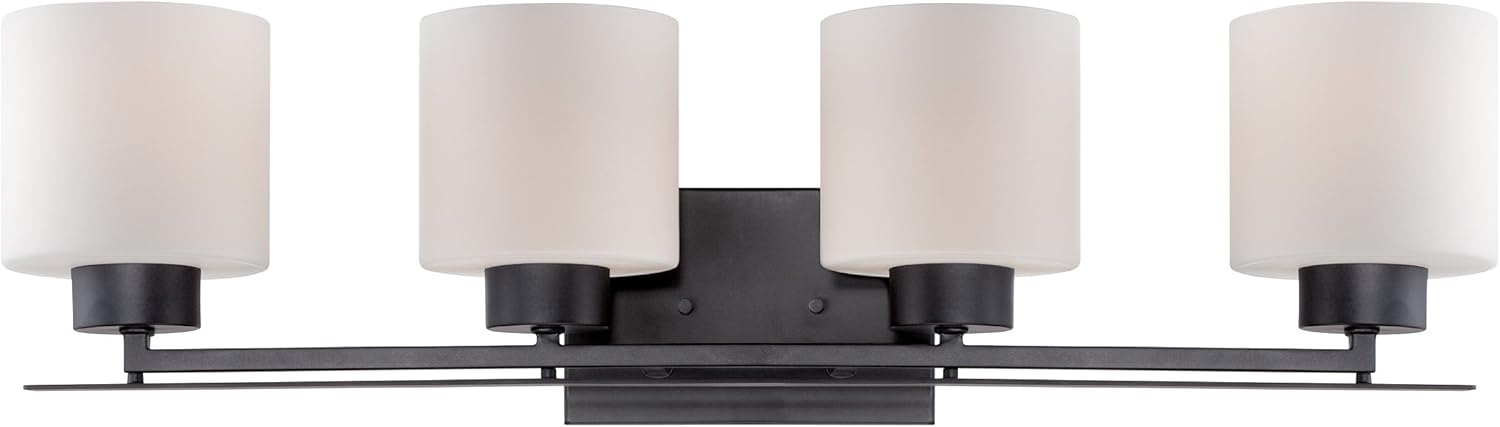 Nuvo Lighting 60/5202 Parallel Two Light Vanity 100 Watt A19 Max. CUL Damp Location Etched Opal Glass Polished Nickel Fixture