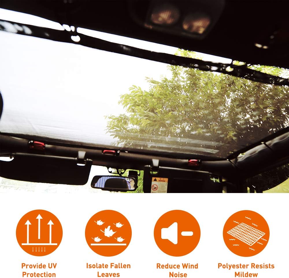 Savadicar Mesh Shade Top Sunshade Cover for 2007-2018 Jeep Wrangler JK JKU 2/4-Door, Provide UV Protection, Durable Polyester, Black