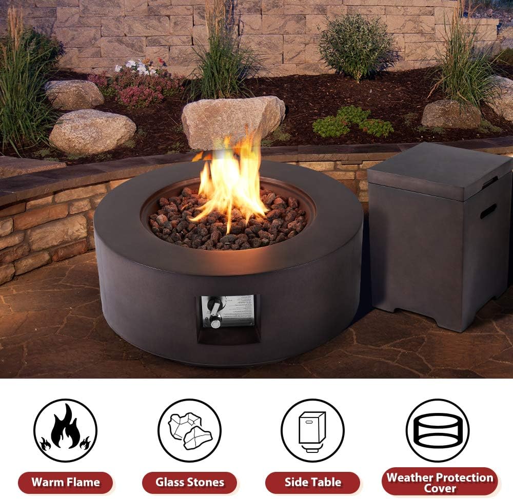 AVAWING 30in Outdoor Propane Fire Pit, 50,000 BTU Auto-Ignition Gas Fire Table w/ Weather-Resistant Pit Cover, Lava Rocks, CSA Certification
