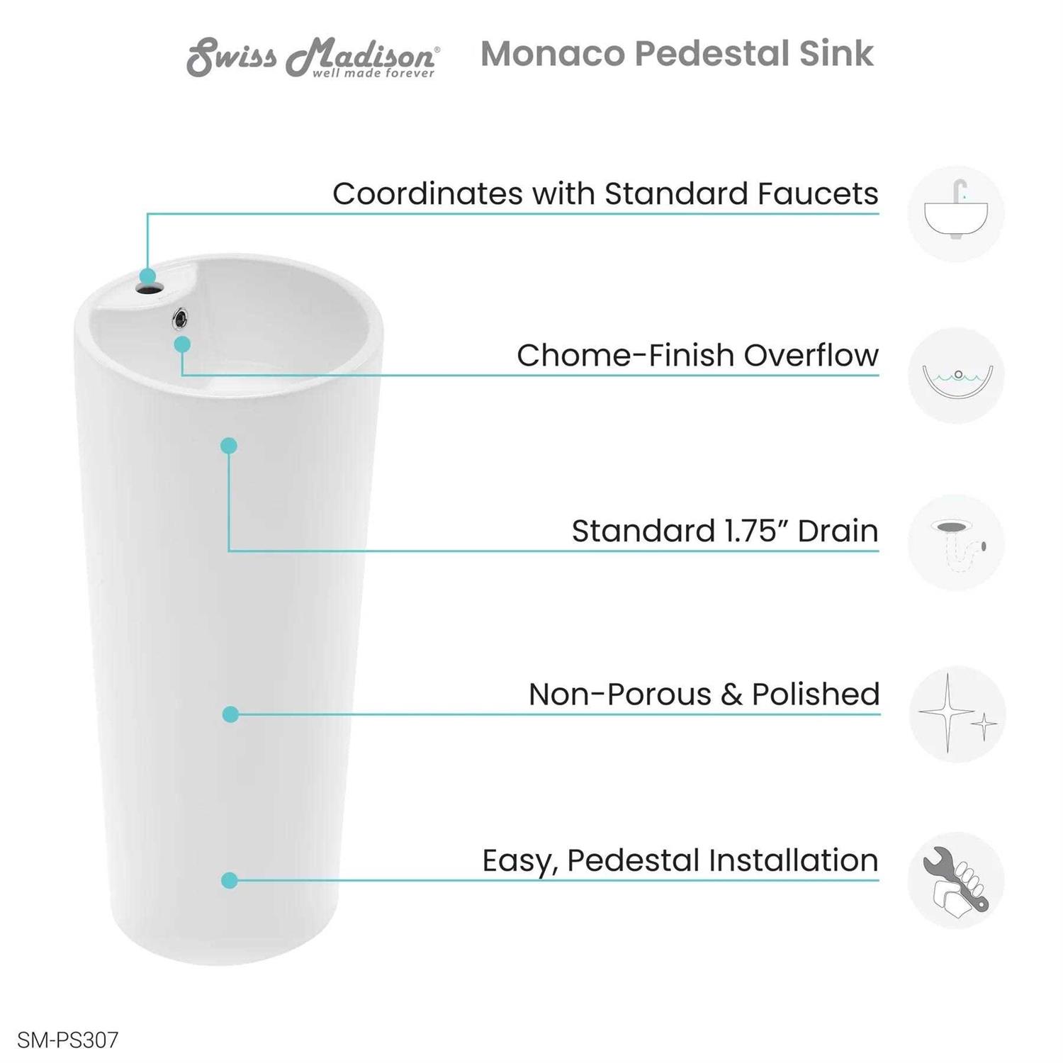 Swiss Madison Monaco Circular Basin Pedestal Sink - Shop Hardware Tools Online Store