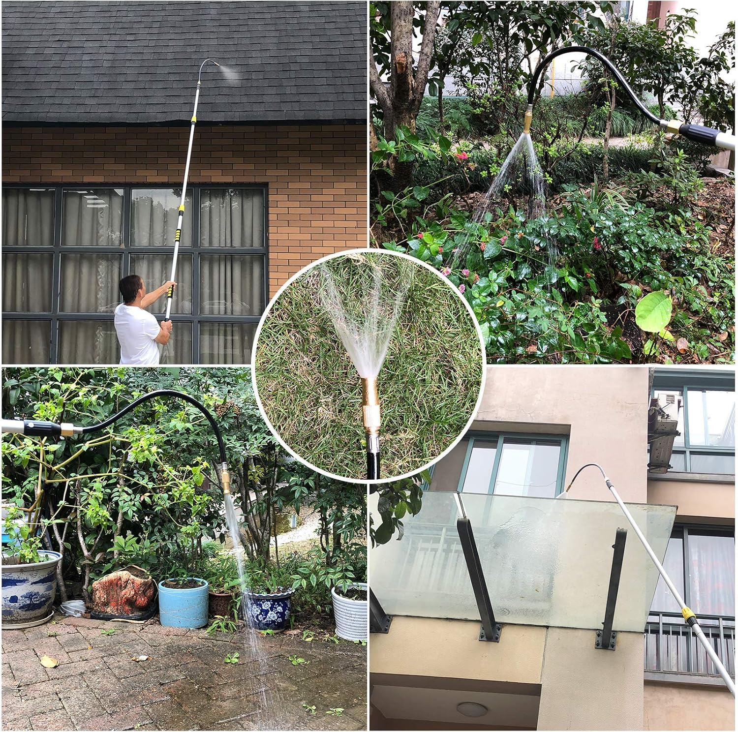 Buyplus 12FT Telescoping Gutter Cleaning Tools - Gutter Cleaners from The Ground, Extendable Gutter Cleaning Wand for Garden Hose Attachment, High Reach Gutter Cleaning Kit Pack of 2