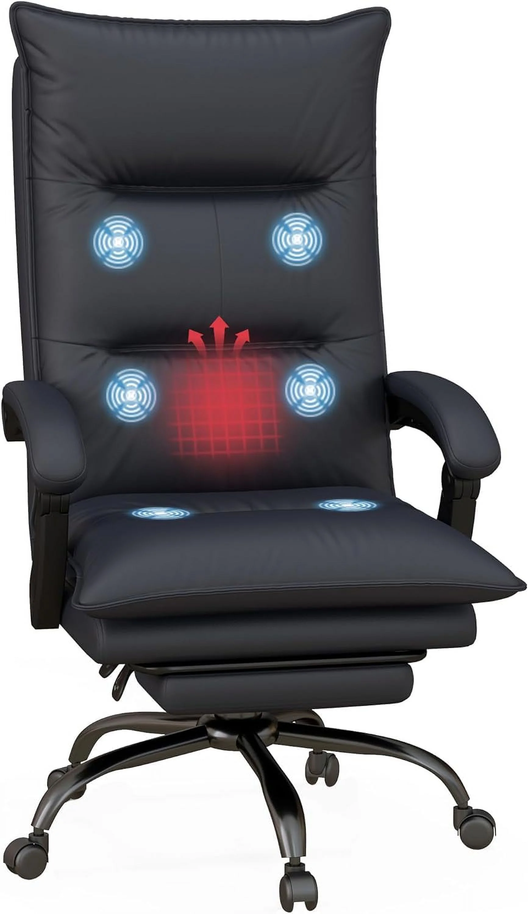 Massage Office Chair With 6 Vibration Points, Executive Computer Desk Chair, Heated Reclining Chair With Footrest, Armrest, Double Padding - Charcoal Gray