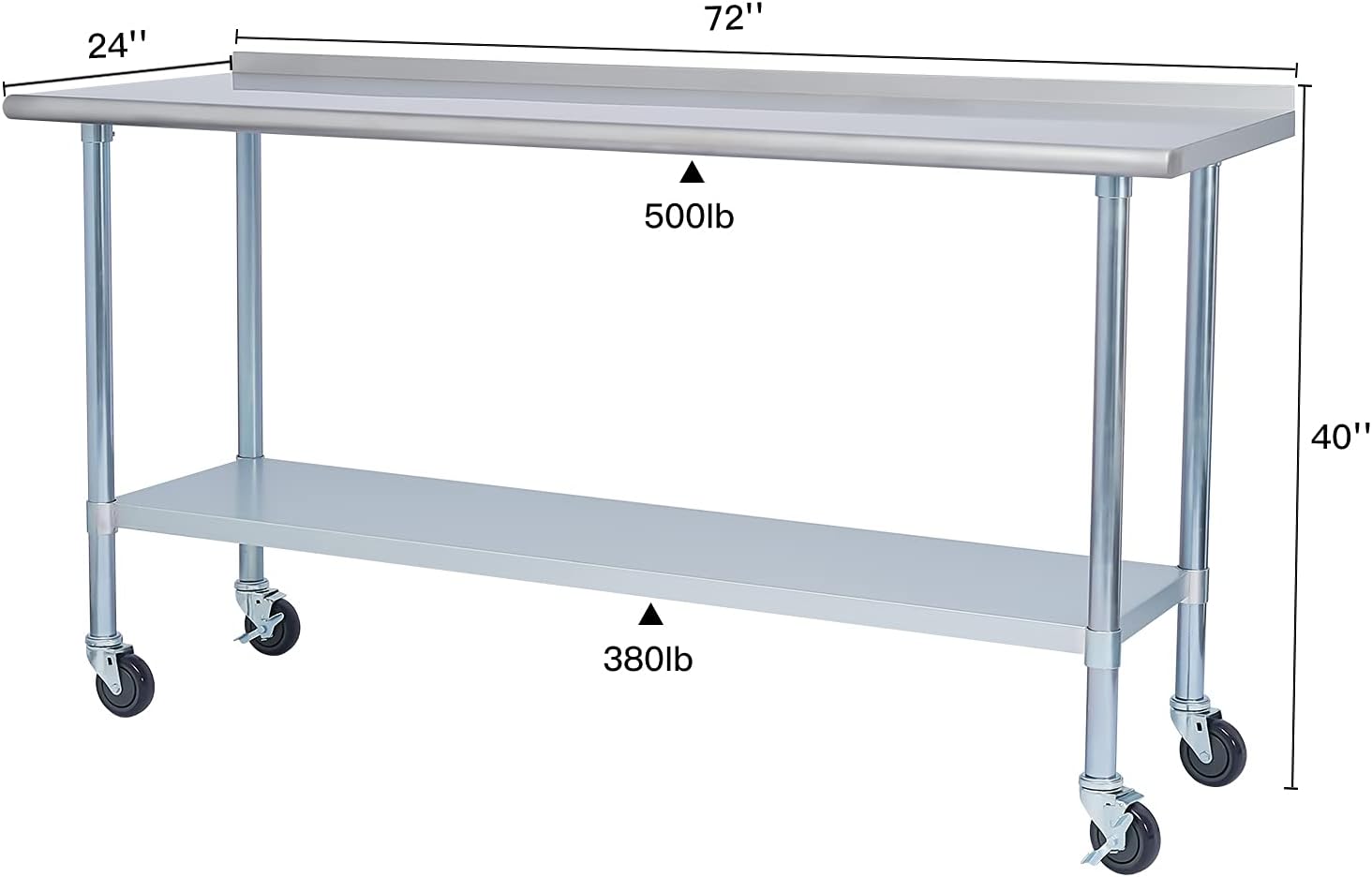 EASE-WAY Stainless Steel Metal Table NSF for Commercial Kitchen Prep & Work, 24 x 60 Inches Worktable with Backsplash, Adjustable Shelf and Caster Wheel, for Industrial Restaurant, Home and Garage