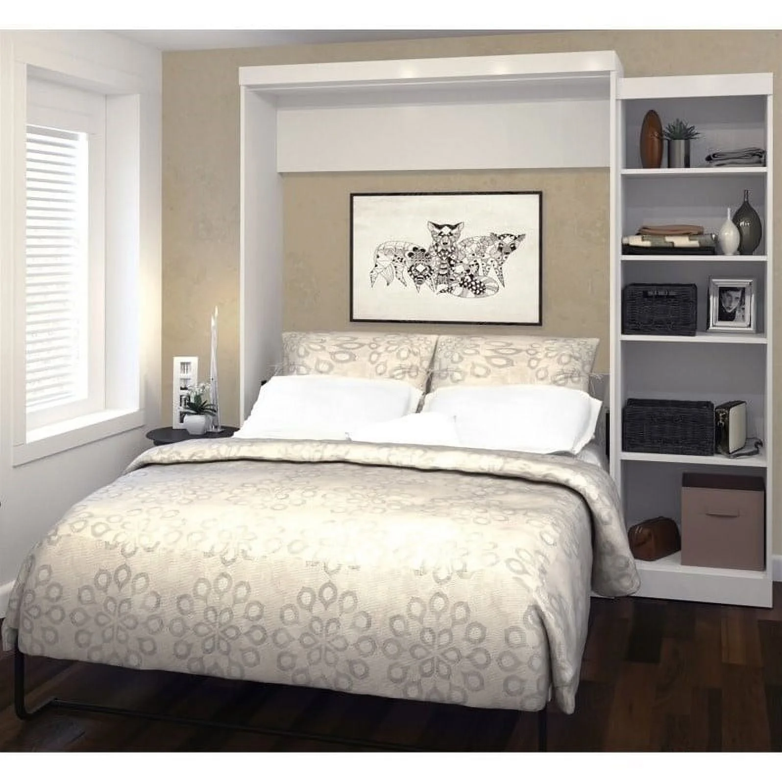 Atlin Designs 90" Queen Wall Bed with Storage in White