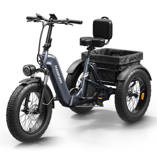 Electric Trike for Adult with 750W Motor, 48V 18AH Cells Battery, Pickup Class 500 LB Load Electric Tricycle with 20" Fat Tire and Large Basket, 60 Miles Range, for City and Mountain Road