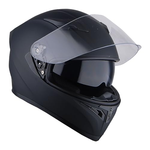 1Storm Motorcycle Full Face Dual Visor Helmet Bundle with Spoiler and Motorcycle Bluetooth Headset: HJK316 Matt Black