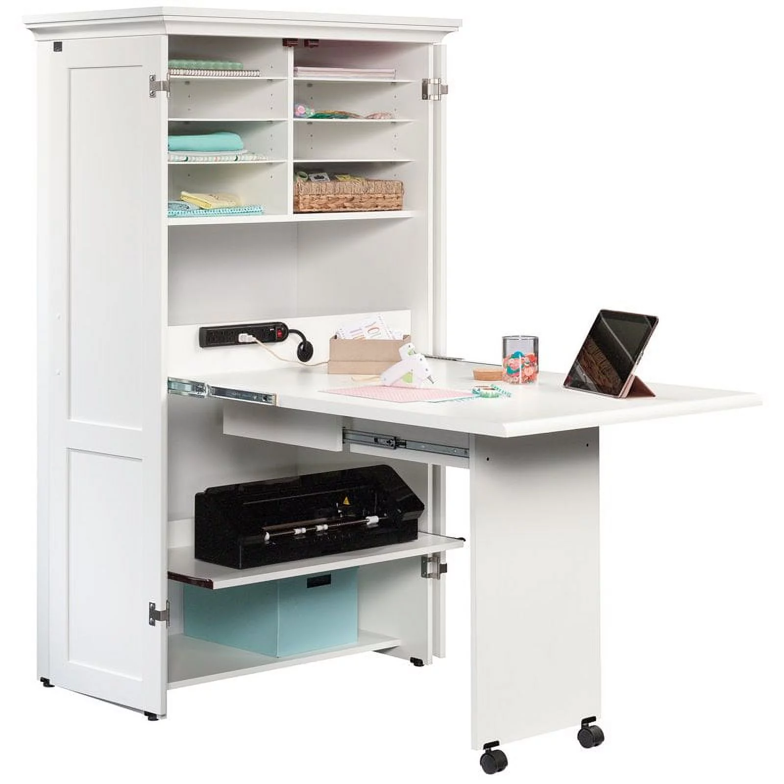 Pemberly Row Modern Engineered Wood Multi-Purpose Storage Craft Armoire in White - Curated Treasures Market