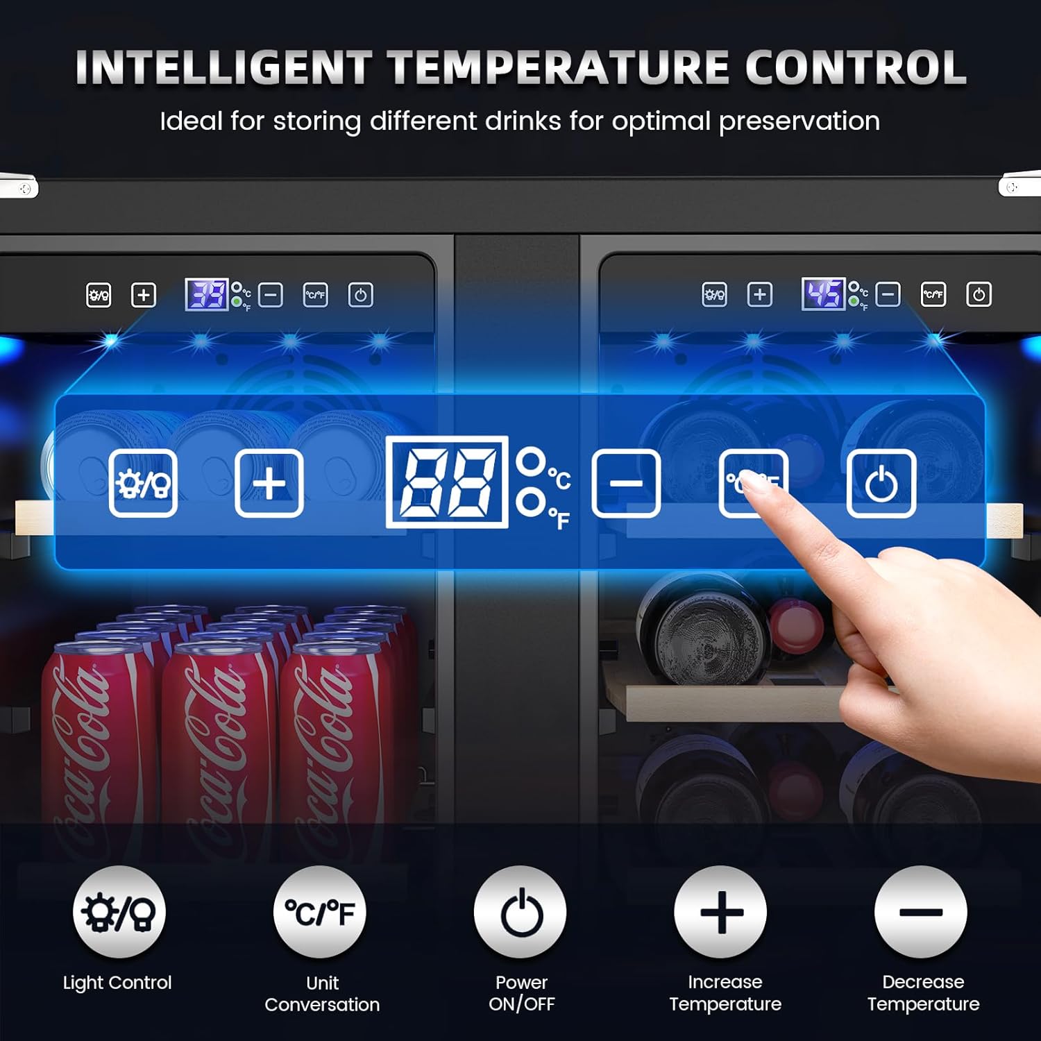 Wine and Beverage Refrigerator, 24 Inch Dual Zone Wine Fridge with Safety Locks, Under Counter Wine Cooler Beer Fridge Built-In or Freestanding, Holds 20 Bottles and 57 Cans