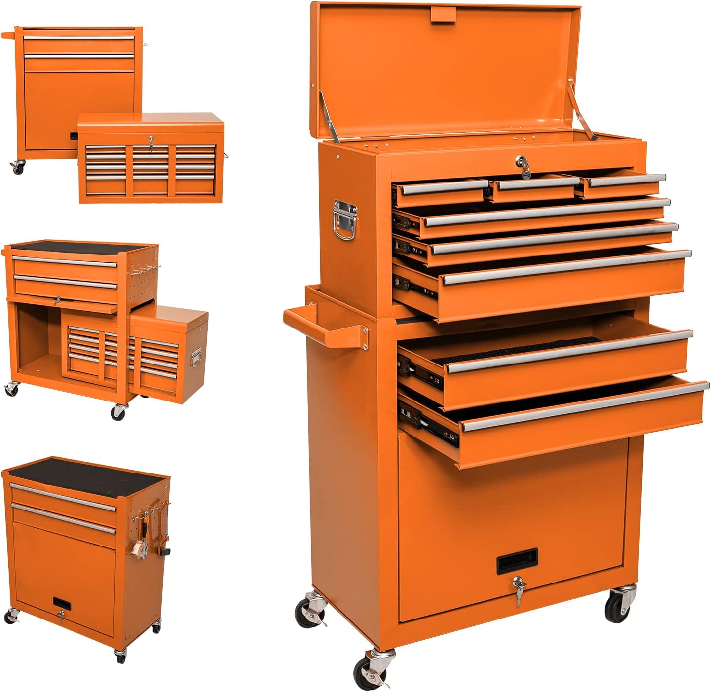 8-Drawer High Capacity Tool Chest With 4 Wheels,Lockable Rolling Garage Tool Box and Tool Storage Cabinet,Removable Portable Set-Top Box Tool Organizer With Drawer For Factory Workshops (RED)