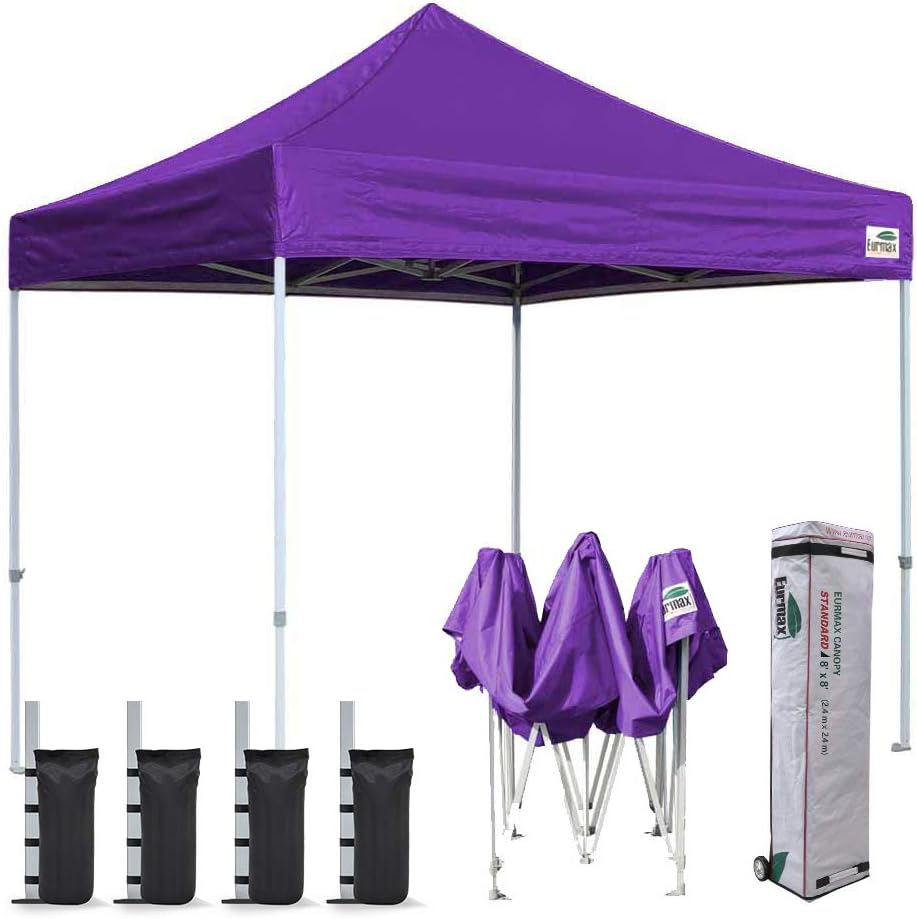 Eurmax USA 8'x12' Ez Pop Up Canopy Tent Commercial Instant Canopies with Heavy Duty Roller Bag,Bonus 4 Sand Weights Bags (Red)