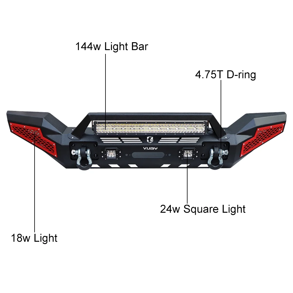 Vijay Fits 2020-2023 Jeep Gladiator JT Steel Front Bumper with 9500IBs Winch Seat