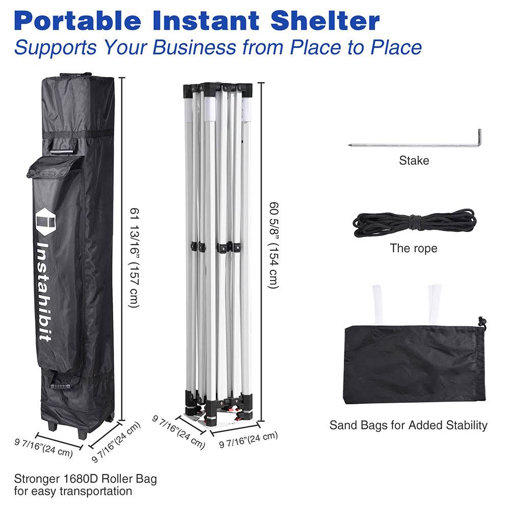 Instahibit 10x10 ft Pop Up Canopy Tent Commercial Instant Shelter Flea Market Canopy w/ Roller Bag